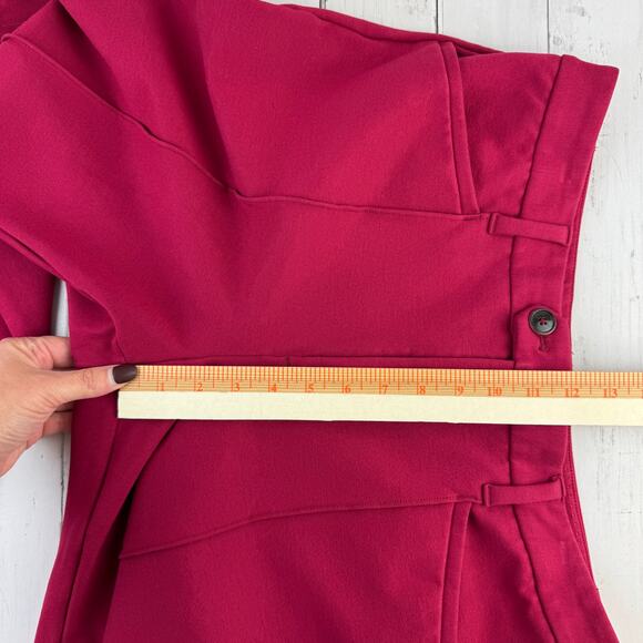 Anthropologie Dark Pink Raspberry The Essential Slim Flare Trousers Pant Size 14 - Picture 13 of 15